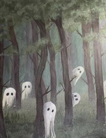 ghosts painted into a forest scene