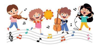 Four children singing and playing musical instruments