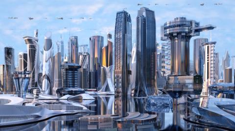 Futuristic city skyline