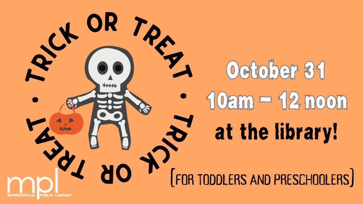 skeleton trick or treating with details of time and date