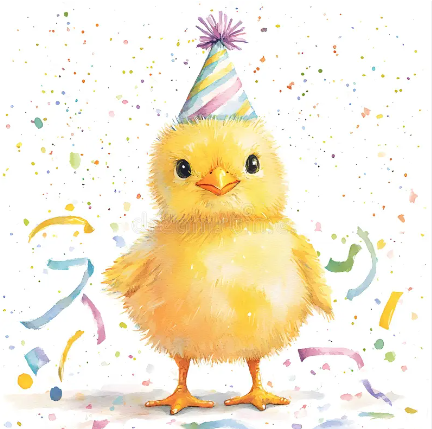 Cartoon chick wearing a party hat