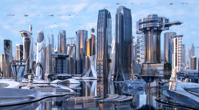 Futuristic city skyline